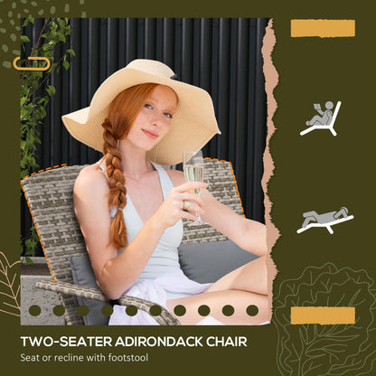 Patio Wicker Adirondack Chair with Cushions, Fire Pit Chair for 2
