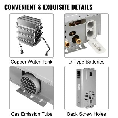 VEVOR 6L/8L/10L/12L/16L/18L LPG Water Heater, On-Demand Instant Hot Water System for Propane & Butane Gas