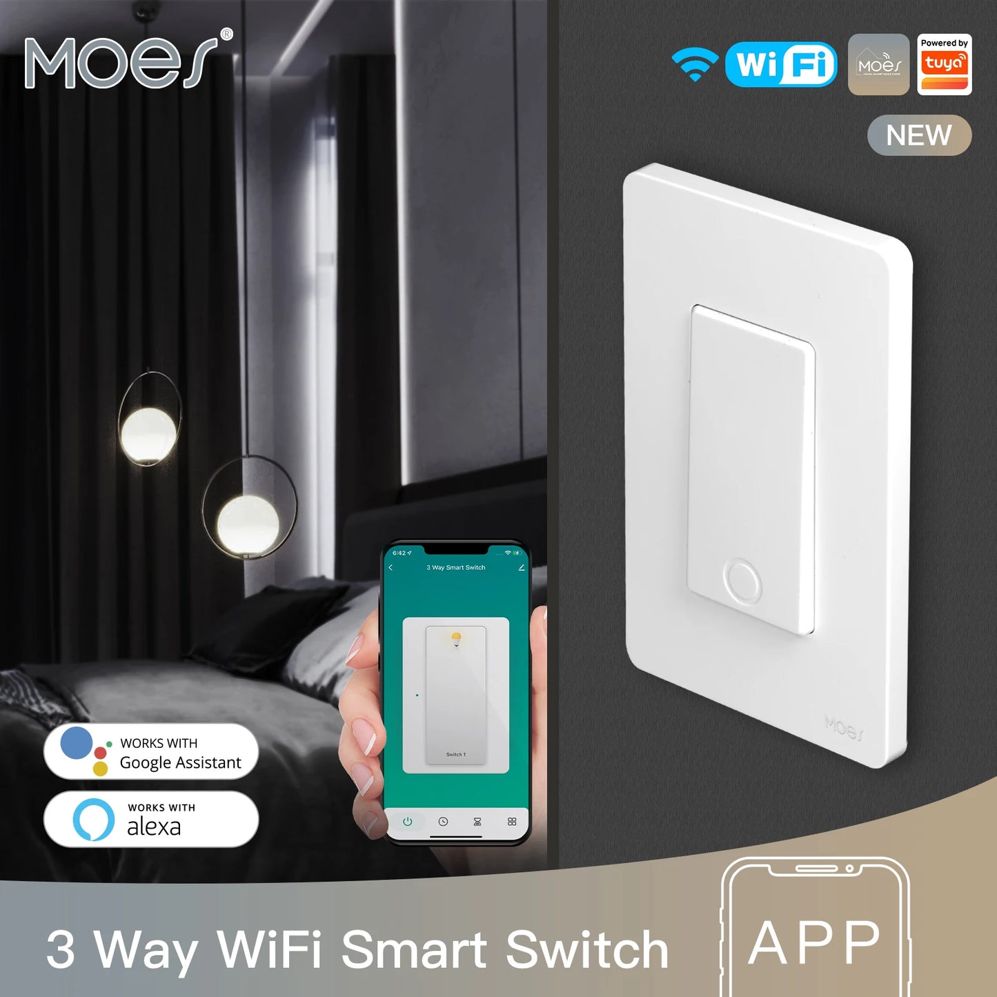 Smart WiFi 3 Way/Single Pole Push Button Light Switch