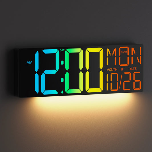 18" RGB Large Digital Wall Clock | Remote Control, Timer, Temp & Date
