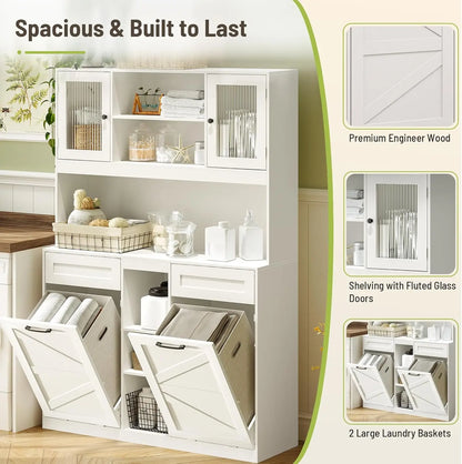 Tilt-Out Laundry Hamper Cabinet with Hidden Baskets
