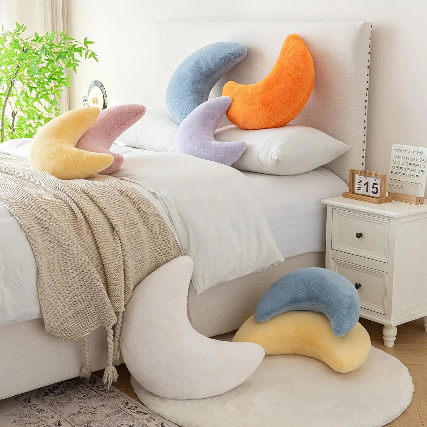 Moon Shaped Pillow, Soft Faux Rabbit