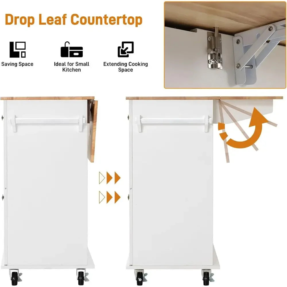 Wood Top and Drop Leaf Breakast Bar on wheels