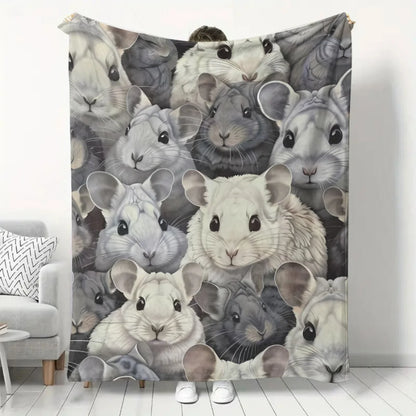 Gray Hamster Pattern Flannel Blanket