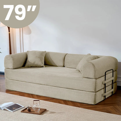 79’’ Folding Convertible Sofa Bed Corduroy Upholstered Boneless Couch