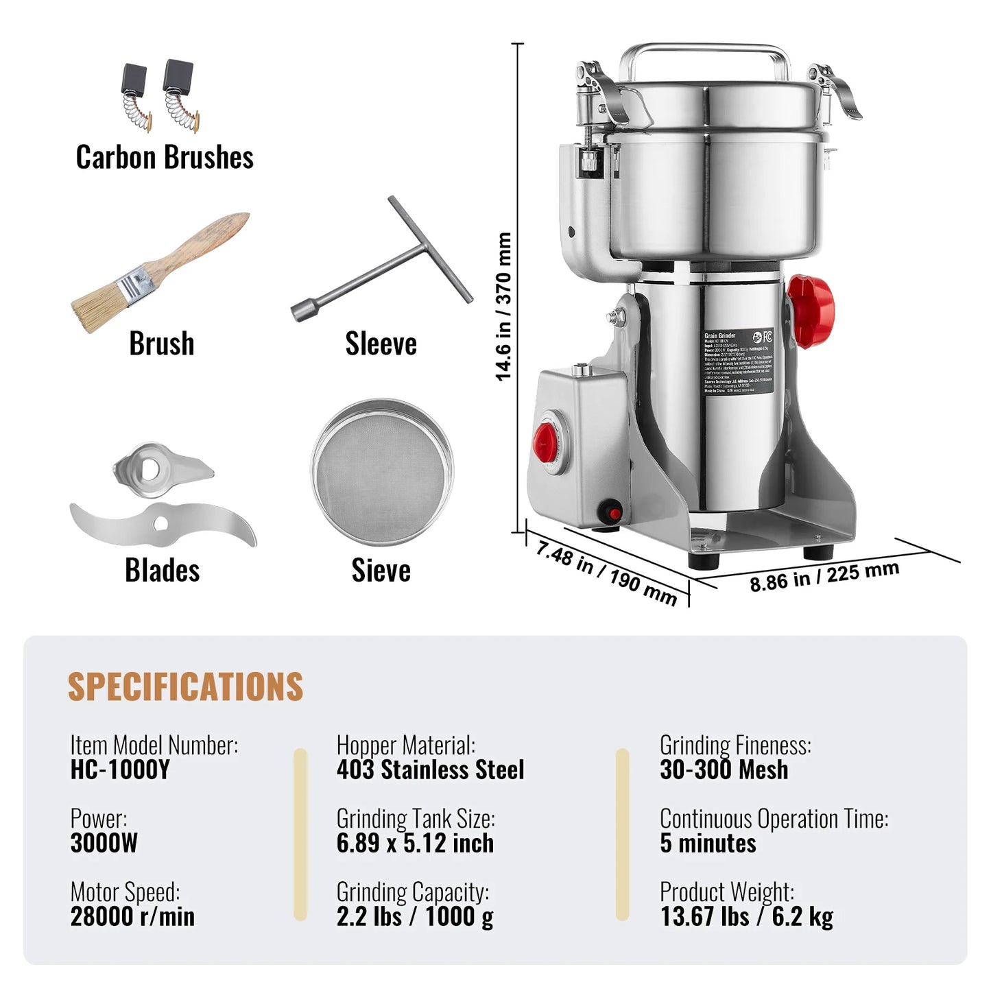 SucceBuy 150-2500g Electric Grain Mill Grinder