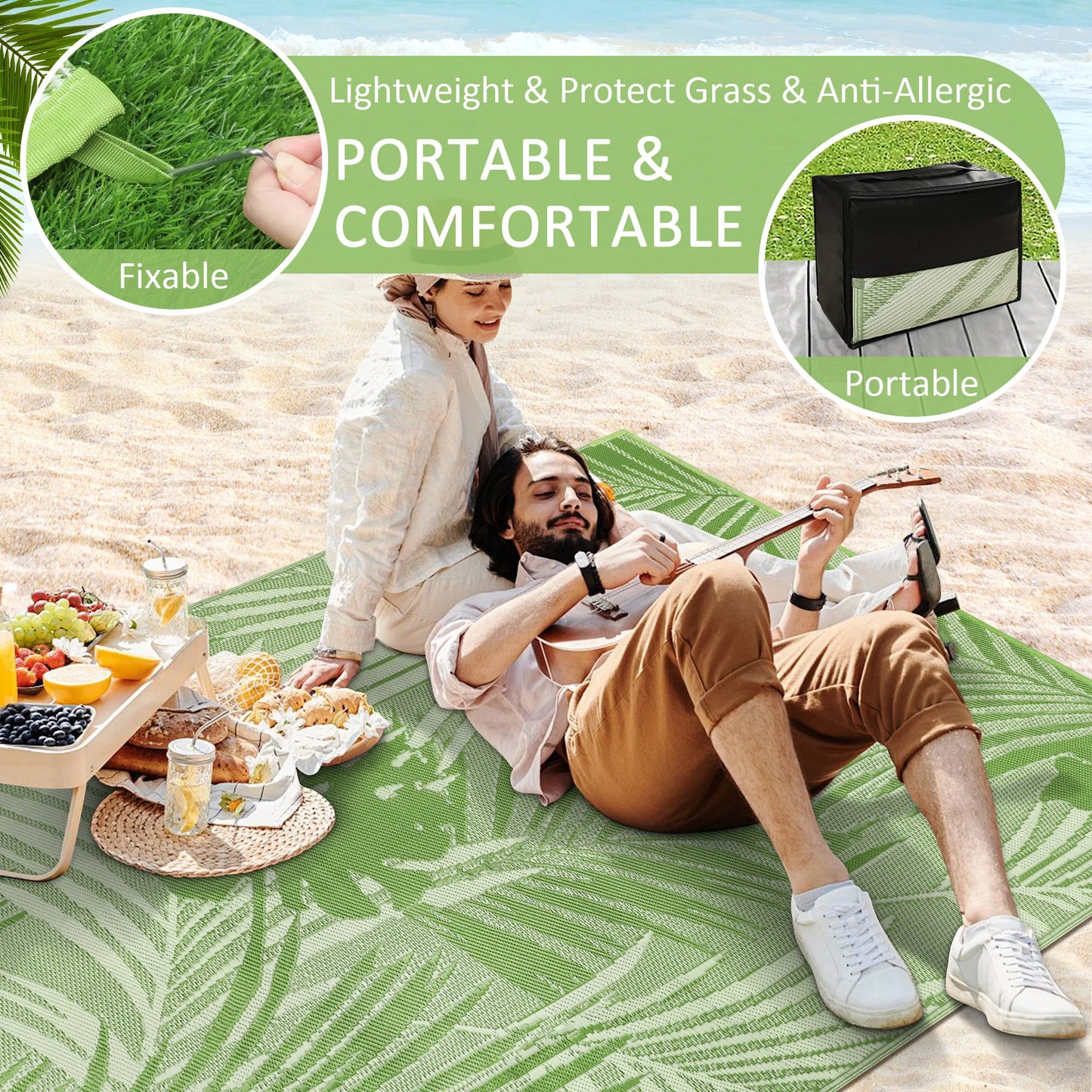 8‘x10' Outdoor Waterproof Recycled Plastic Straw Rug