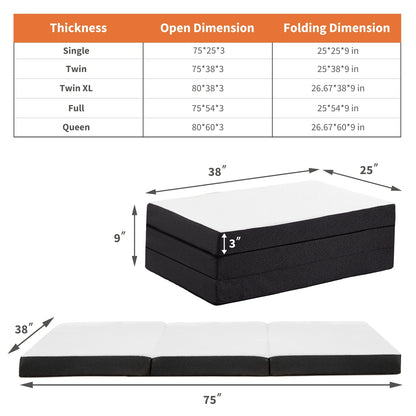 JHK Tri-Fold Memory Foam Mattress with Collapsible and Washable Cover