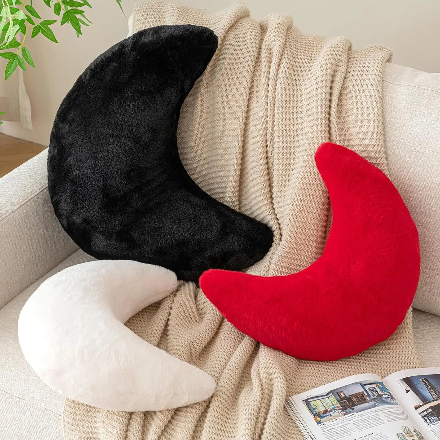 Moon Shaped Pillow, Soft Faux Rabbit