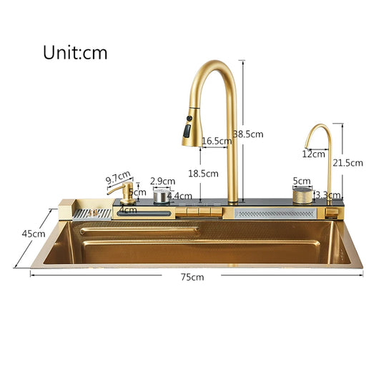 Brushed Golden Smart Digital Display Integrated Kitchen Sink