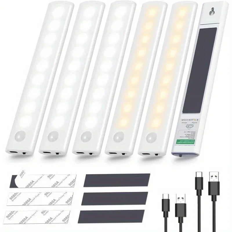 Under Cabinet Lights 1/3/5/6pcs, Motion Sensor Rechargeable  Battery Operated 2 Colors