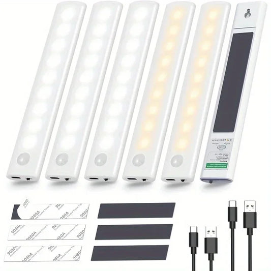 Under Cabinet Lights 1/3/5/6pcs, Motion Sensor Rechargeable  Battery Operated 2 Colors