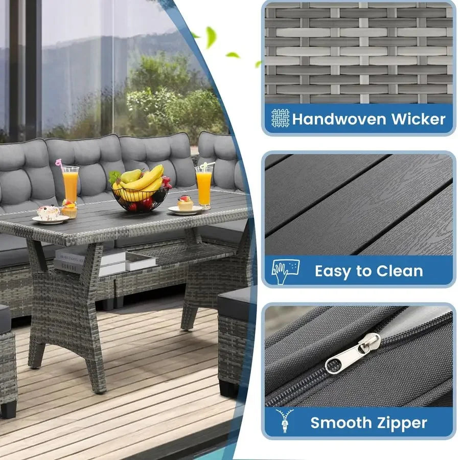 Outdoor Sectional Sofa with Dining Table and amp Chairs