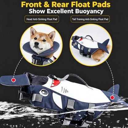 M & L Size Dog Shark Life Jacket Chin Support Floating Vest