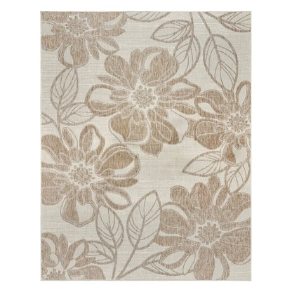 Tropea Woodbury Casual Tropical Floral Beige Ivory Premium Flatweave UV Resistant Indoor Outdoor Area Rug 8x10