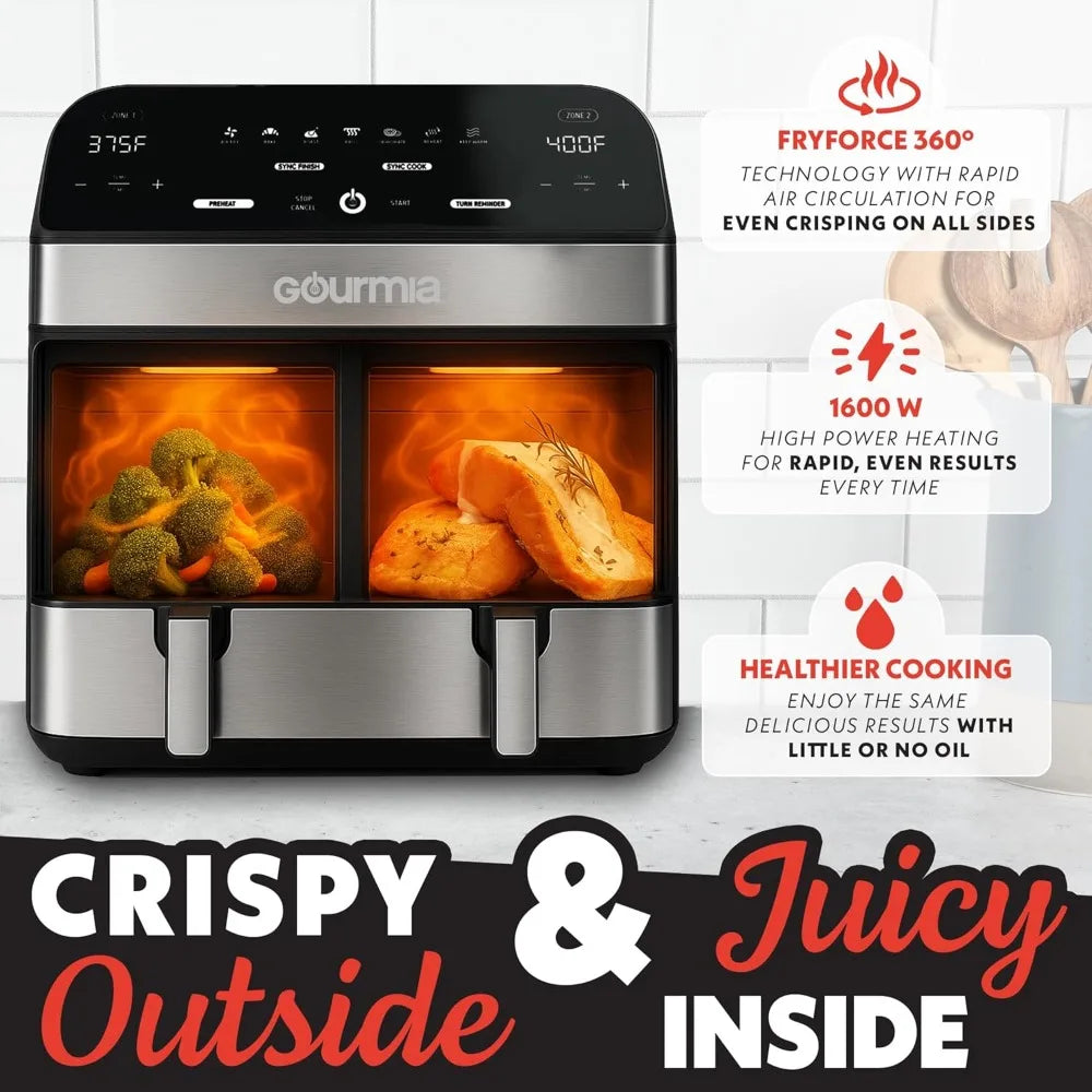Gourmia Dual Basket Air Fryer - 10 Qt Large Capacity