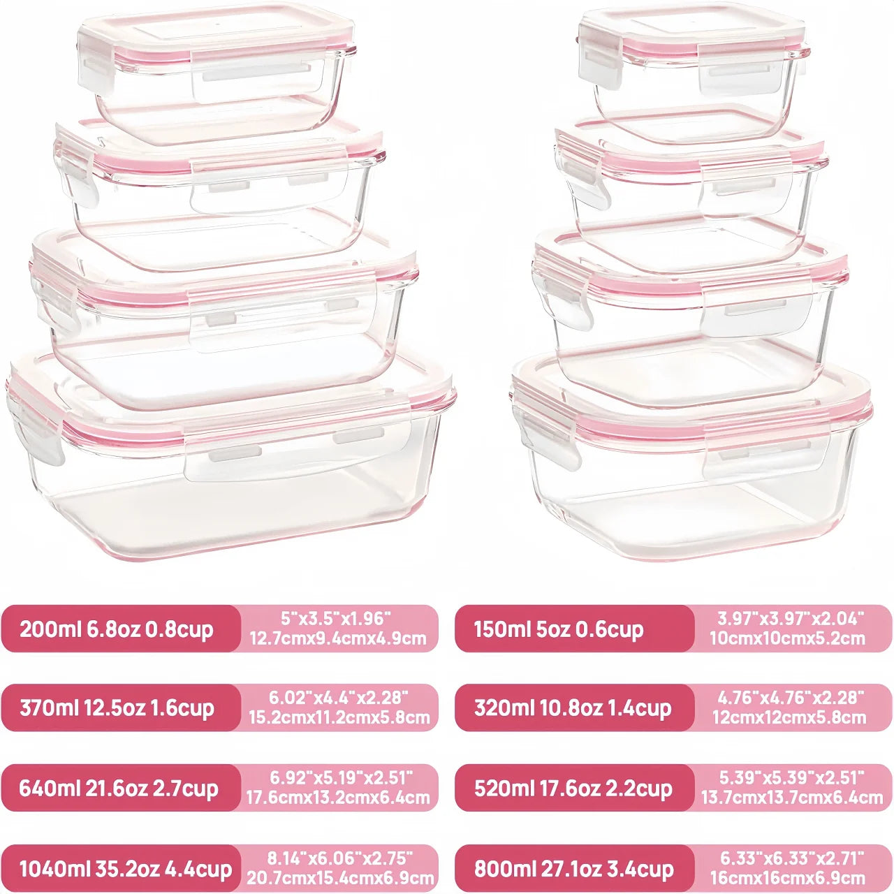 VAETTLO 16pcs Airtight Glass Food Storage Containers
