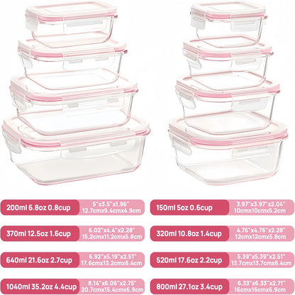 VAETTLO 16pcs Airtight Glass Food Storage Containers