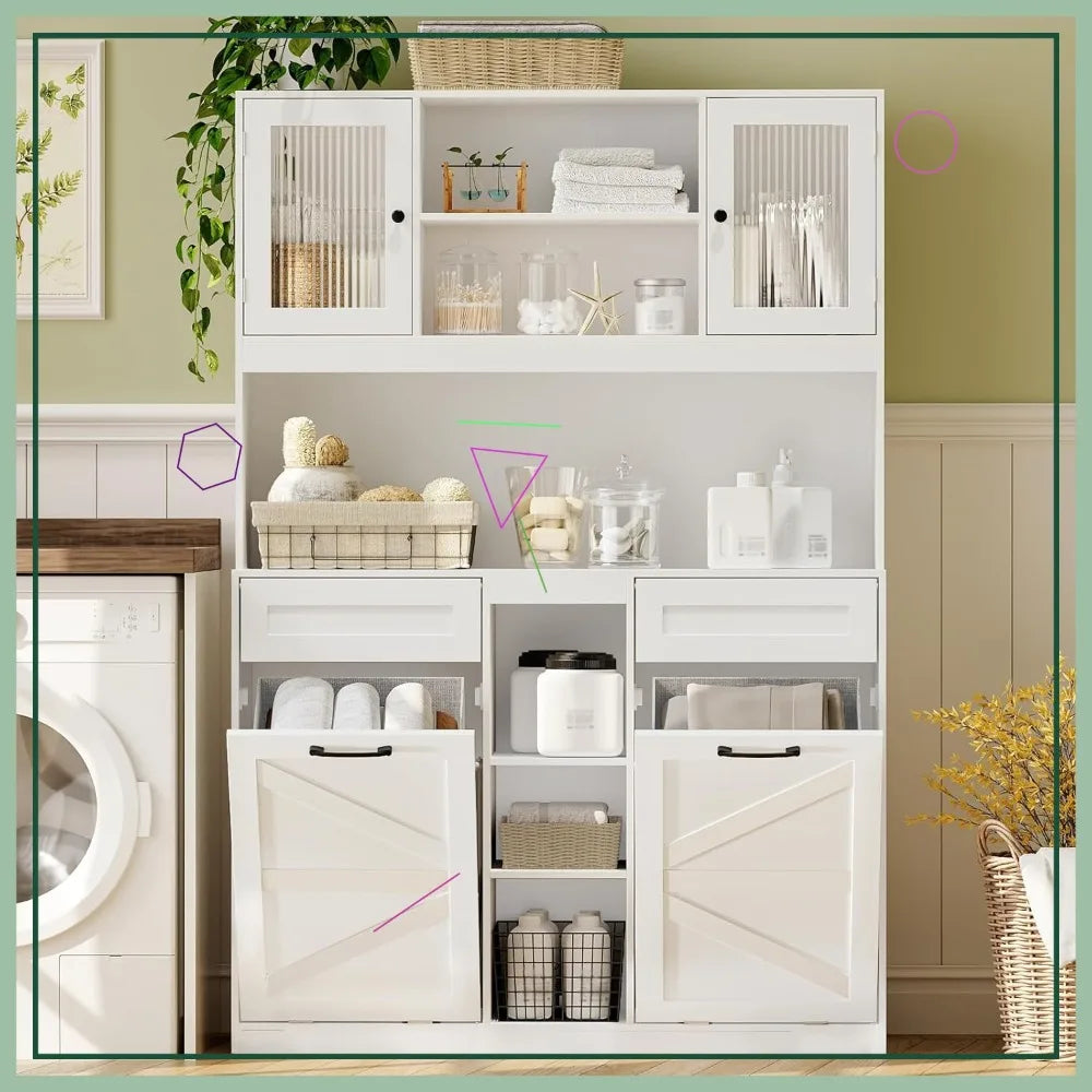 Tilt-Out Laundry Hamper Cabinet with Hidden Baskets