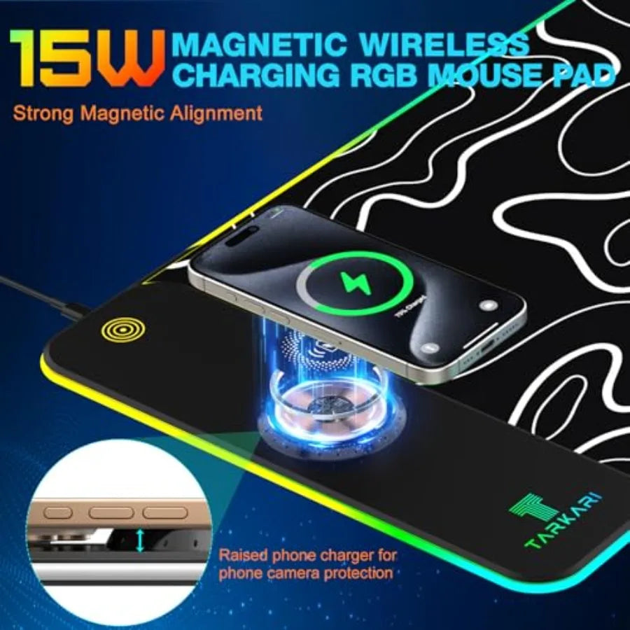 Magnetic Wireless Charging RGB Mouse Pad, Large Gaming Desk Mat Waterproof
