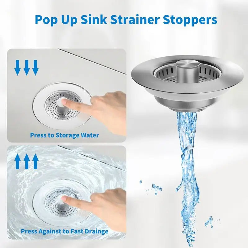 3-in-1 Stainless Steel Kitchen Sink Strainer