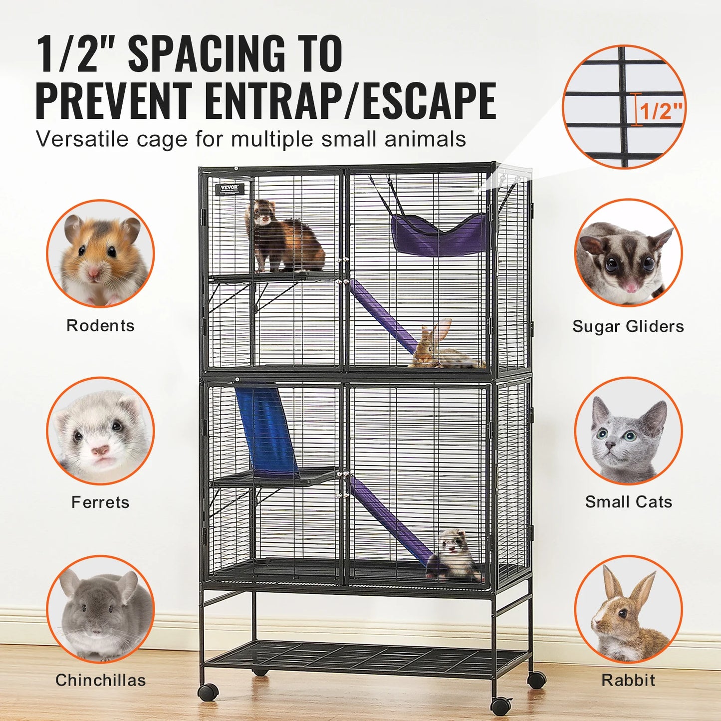 64.6" Rolling Metal Cage