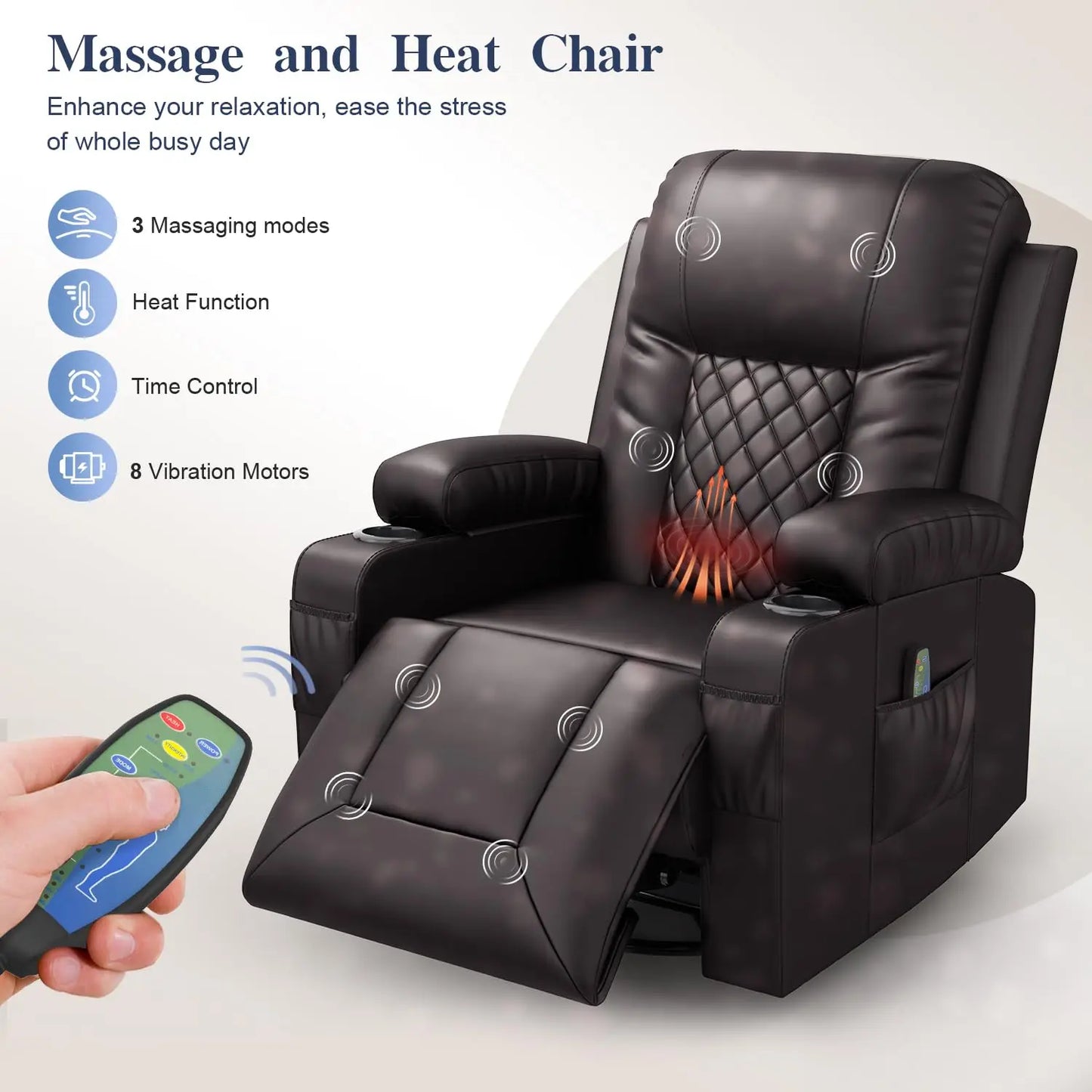 Heated Massage Recliner 360 Swivel