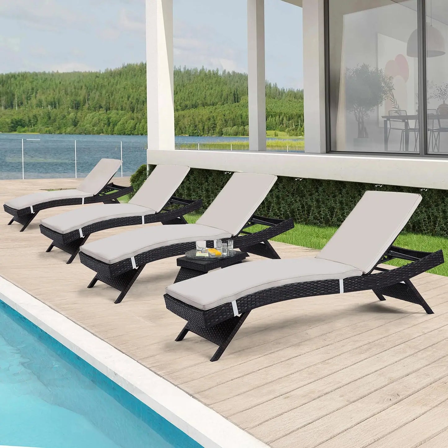 2 Folding Chairs Patio Chaise Lounge, Outdoor Wicker Lounge