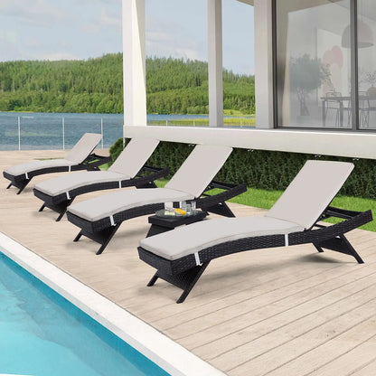 2 Folding Chairs Patio Chaise Lounge, Outdoor Wicker Lounge