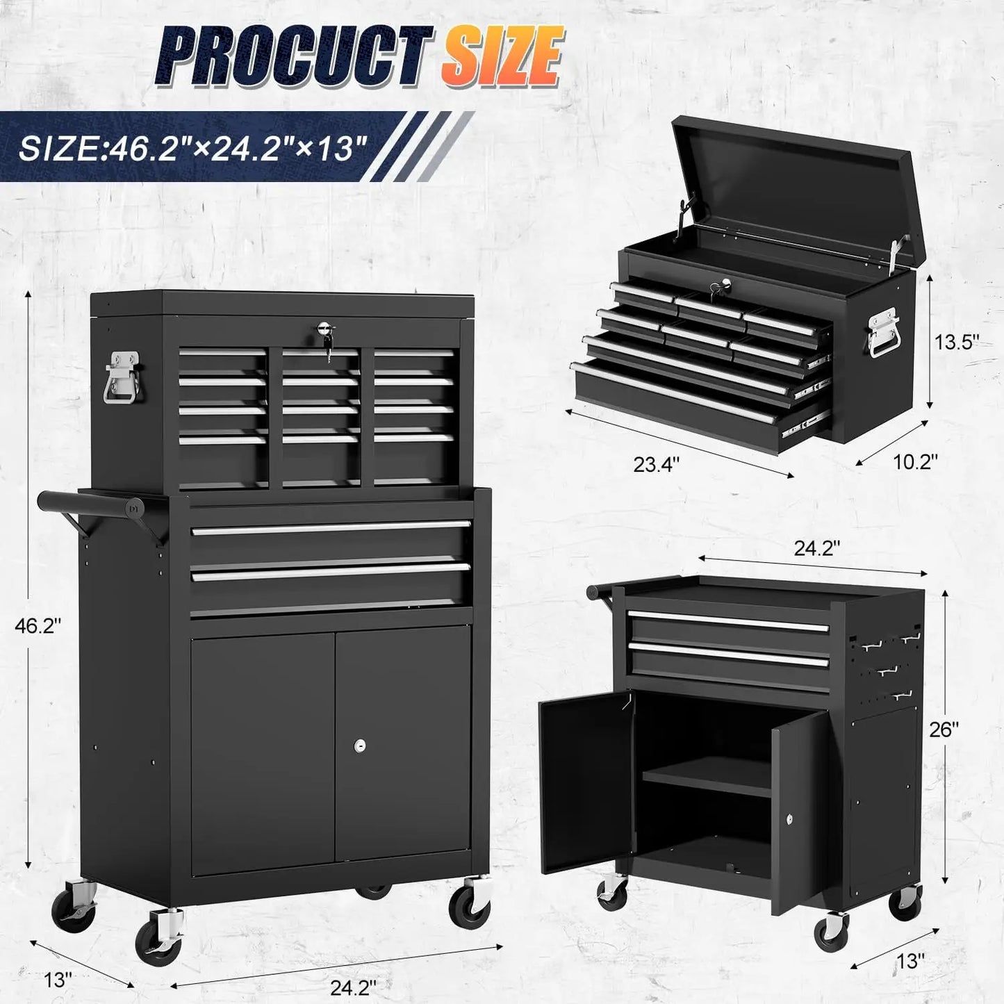 10-Drawer Rolling Tool Chest with Wheels