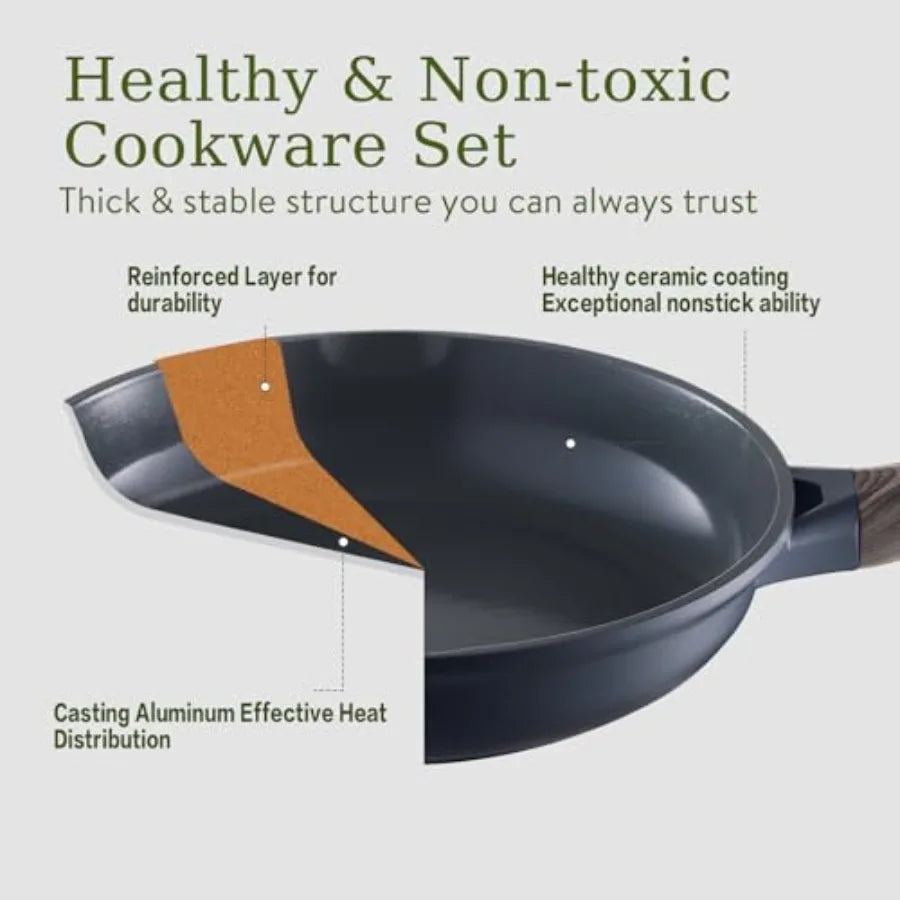 Non Stick Non-Toxic 22 Pcs Ceramic Cookware Set