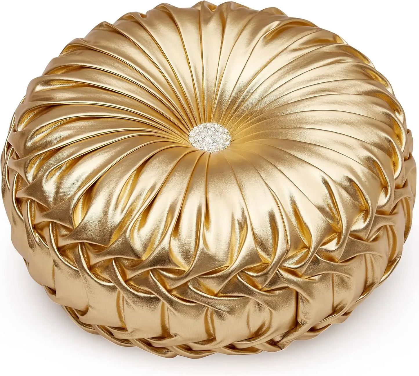 Gold Metallic Leather Round Throw Pillow
