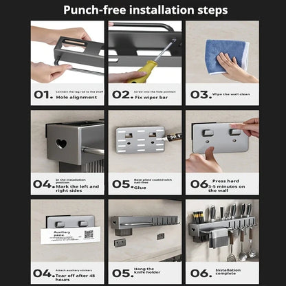 No Drill Wall Mount Kitchen Organizer Knife Rack