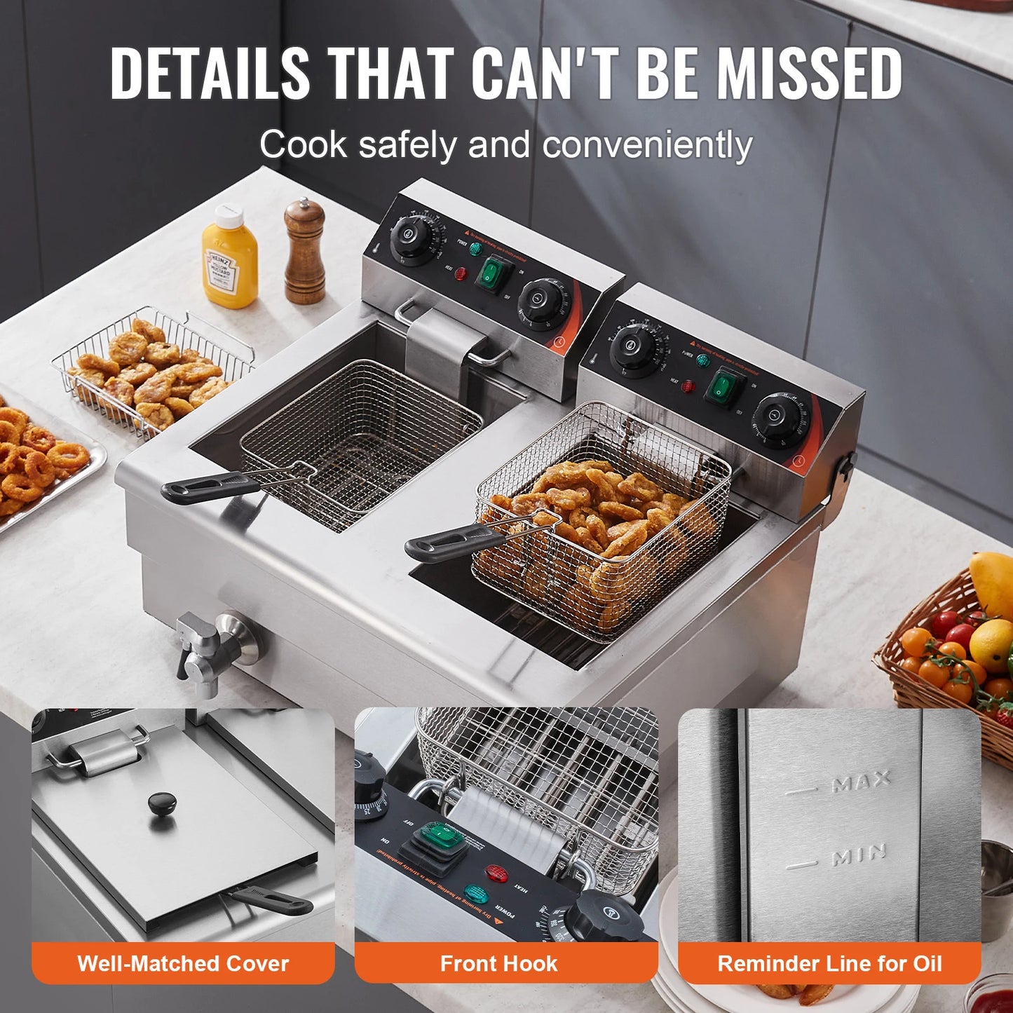 SucceBuy  12L Electric Deep Fryer w/Dual Removable Tanks