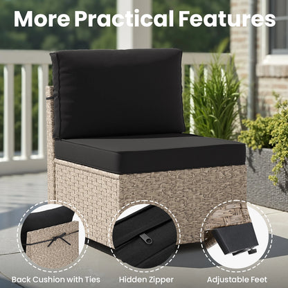 7-Piece Patio Furniture Set, Outdoor Rattan Sectional Sofa with Tempered Glass Table