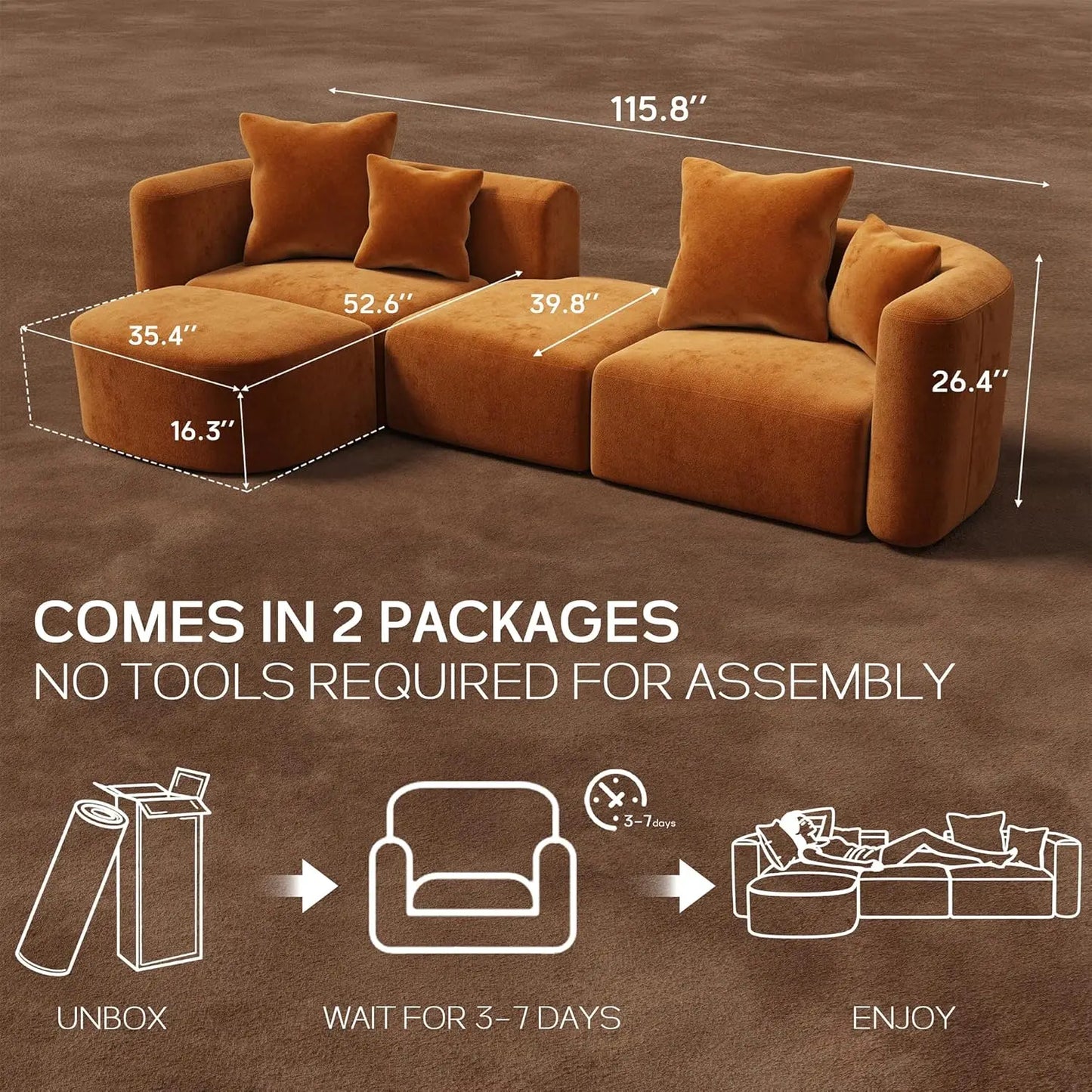 116" Modular Sectional Couches with Ottoman