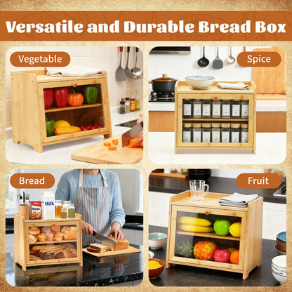 Double Layer Bamboo Bread Box