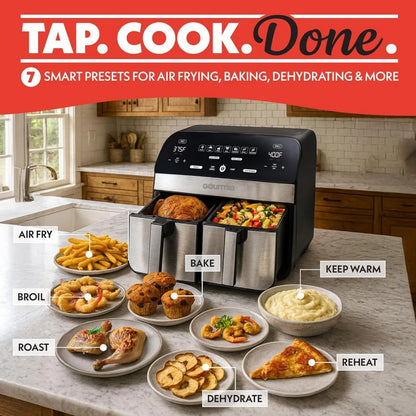 Gourmia Dual Basket Air Fryer - 10 Qt Large Capacity