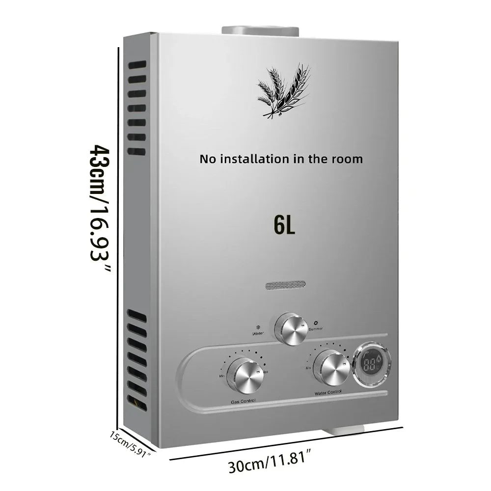 VEVOR 6L/8L/10L/12L/16L/18L LPG Water Heater, On-Demand Instant Hot Water System for Propane & Butane Gas