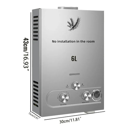 VEVOR 6L/8L/10L/12L/16L/18L LPG Water Heater, On-Demand Instant Hot Water System for Propane & Butane Gas
