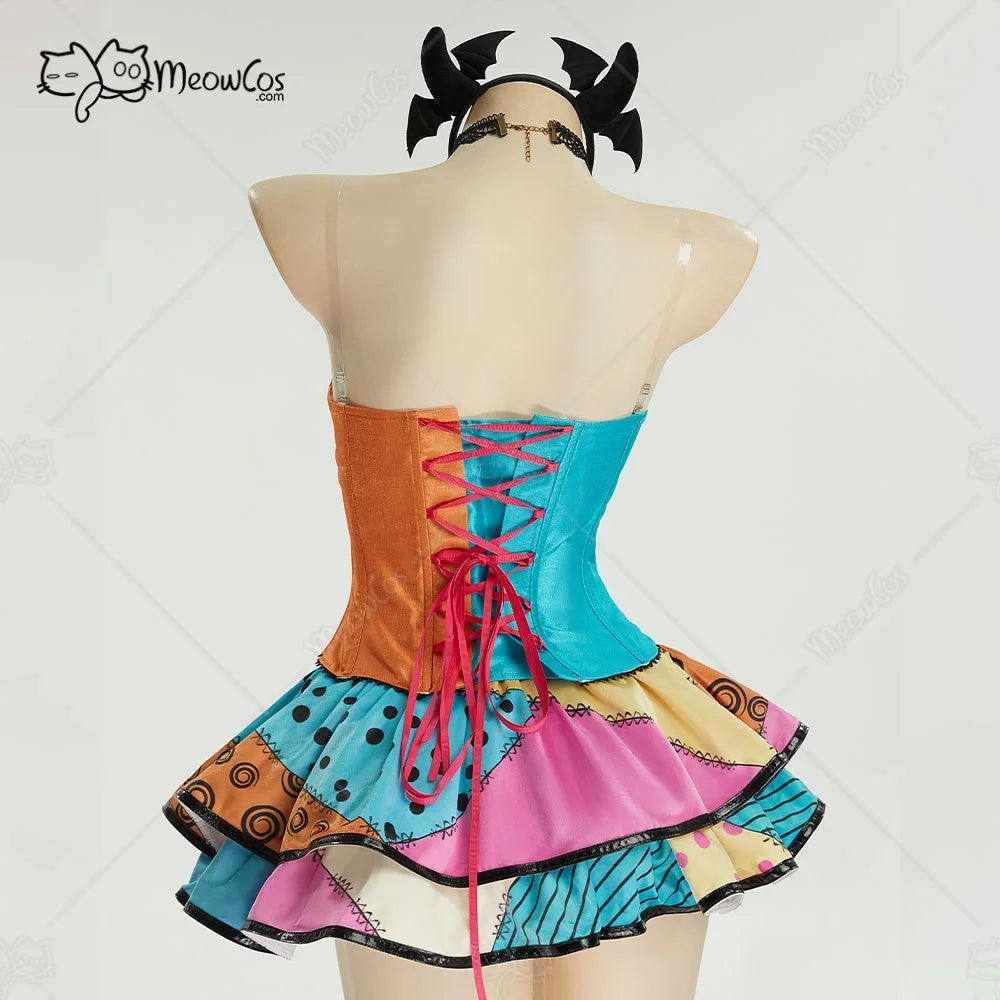 MEOWCOS Gothic Halloween Set V-neck Corset and Double Layered Skirt
