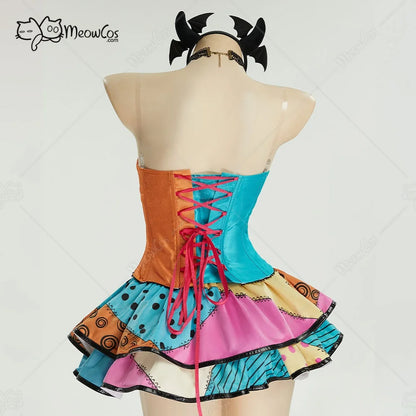 MEOWCOS Gothic Halloween Set V-neck Corset and Double Layered Skirt