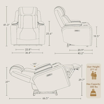 Super Zero Gravity Recliner Chair, Oversized Genuine Leather Electric Recliner W Power Adjustable Headrest & Lumbar