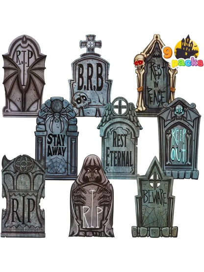 16" 9 Pcs Halloween Tombstones Decorations Outdoor Graveyard Decor
