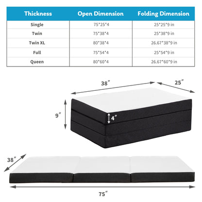 JHK Tri-Fold Memory Foam Mattress with Collapsible and Washable Cover