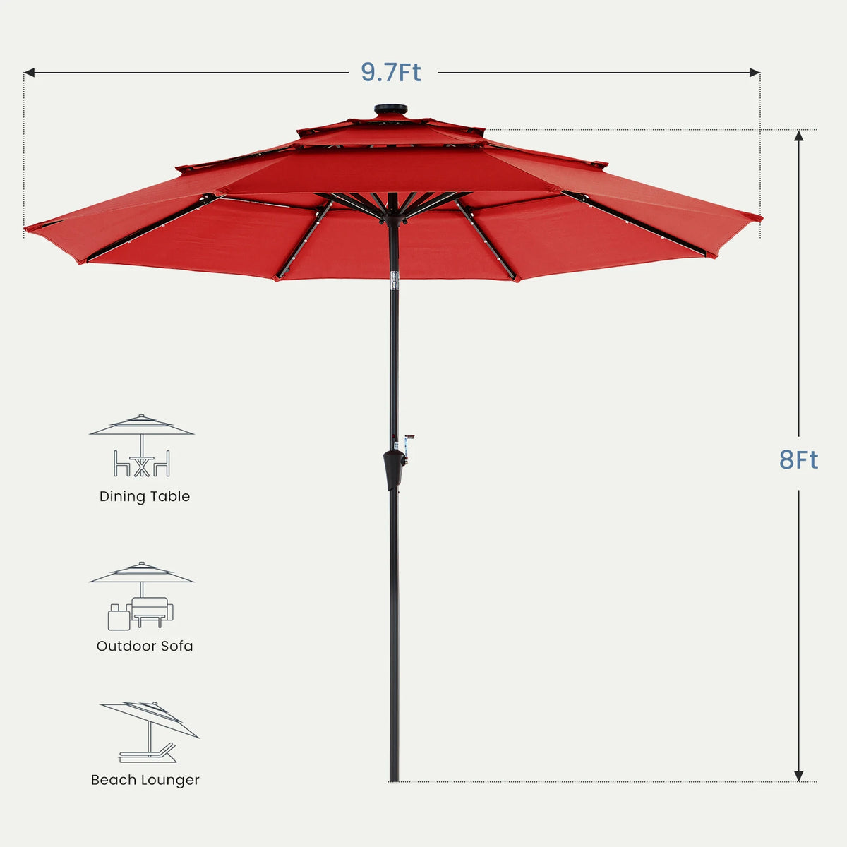 JHK Outdoor 10 FT Solar Patio Umbrella with 32 LED Lights