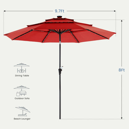 JHK Outdoor 10 FT Solar Patio Umbrella with 32 LED Lights