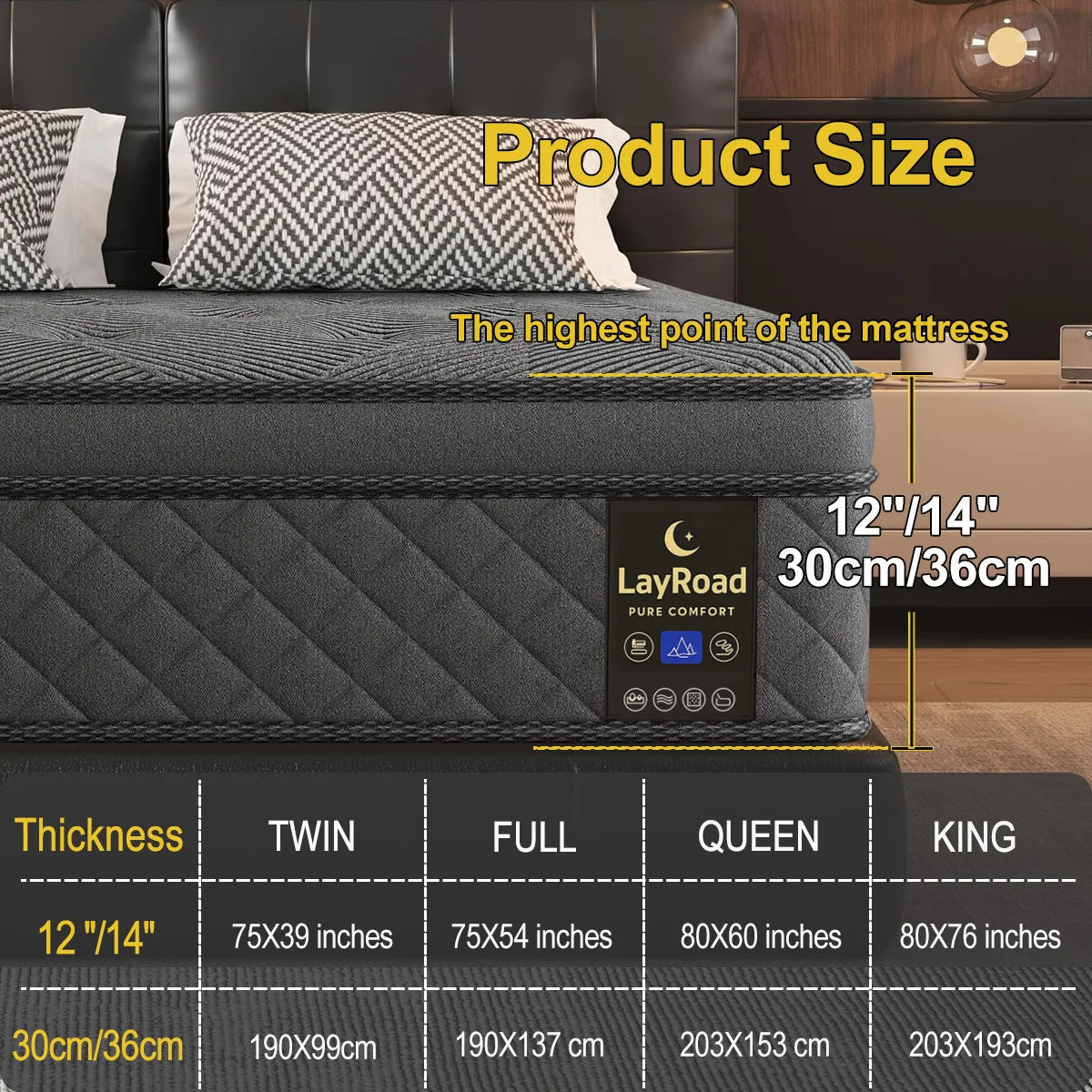 LayRoad 12-14inch Full-Size Memory Foam Mattress