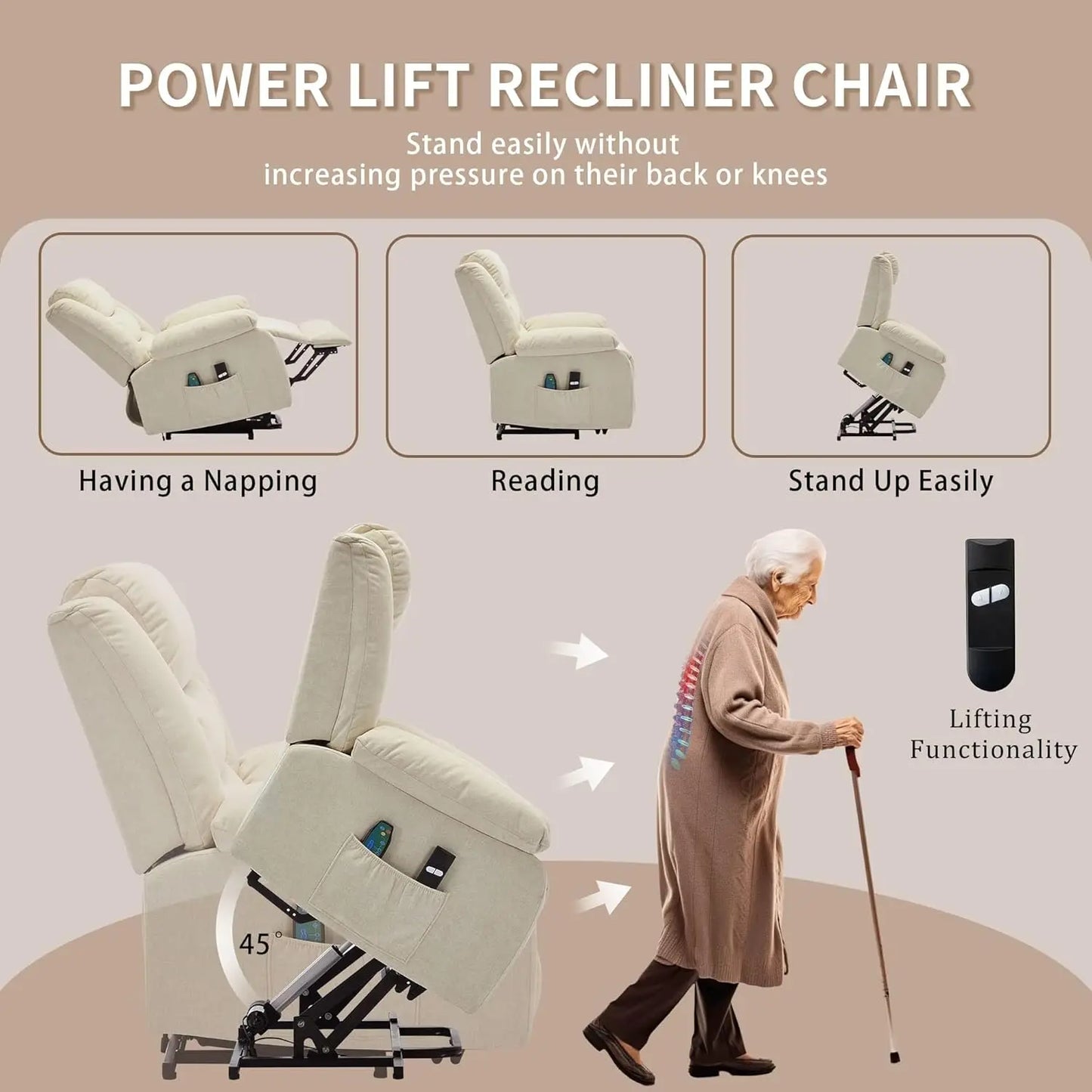 Power Lift Recliner for Elderly, Electric Recliner Chairs with Massage and Heat