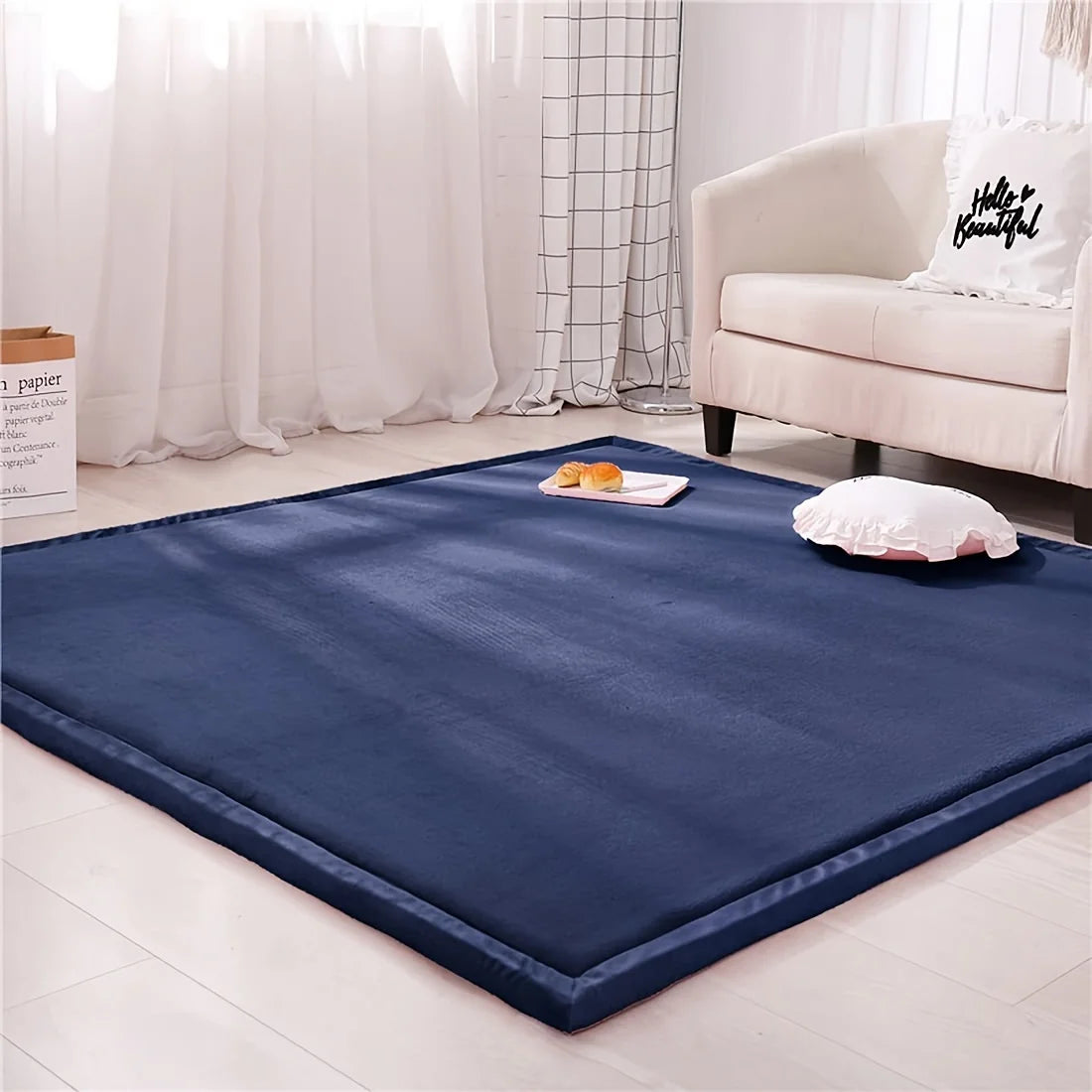 1pc Japanese Tatami Rug, Coral Velvet Area Rug, Baby Mat for Floor Play, 1.18inch Thick Yoga Mat
